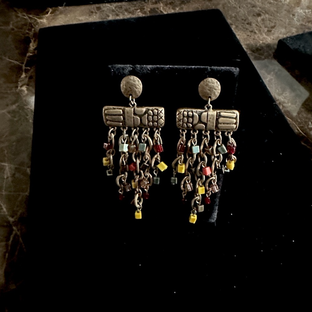 CHICOS. Gold and Multicolor Dangle Earrings.